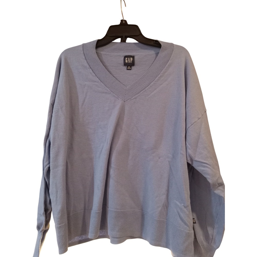Gap Womens XXL Light Blue V-Neck Cotton Modal Blend Relaxed Knit Sweater